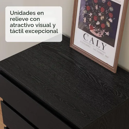 Vista 6 de Cómoda de madera negra para dormitorio, 5 cajones para almacenamiento de ropa, cómoda moderna con cajones anchos, cómoda de madera amplia para sala
