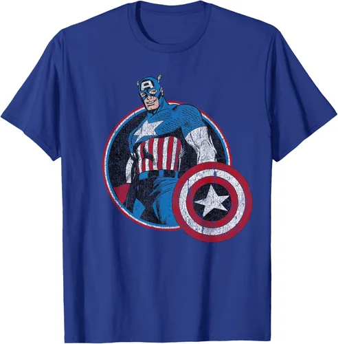 Vista 20 de Marvel Avengers Vintage Capitán América Comic Hero Retrato Camiseta Pequeña Negro