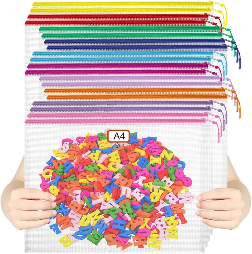Vista 10 de 20 bolsas de malla con cremallera, bolsas de almacenamiento de rompecabezas, A3 17 x 12 pulgadas, grandes bolsas reutilizables transparentes