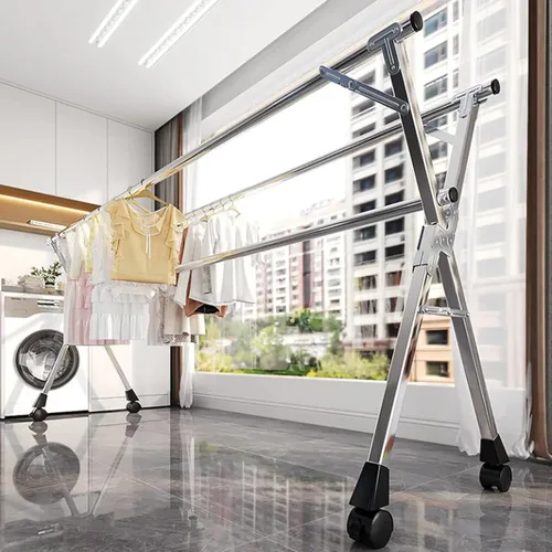 Vista 5 de Foldable 94In Indoor Clothes Drying Rack - Retractable Stainless Steel Laundry Dryer, Space-Saving Multi-Function Rack for Apartment, Home & Balcony