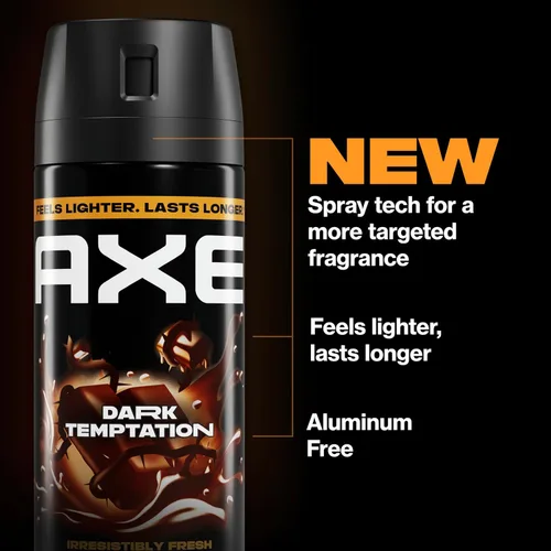 Vista 3 de AXE Spray corporal de 4 unidades, Dark Temptation, 48 horas, sin aluminio fresco, 2.9 onzas