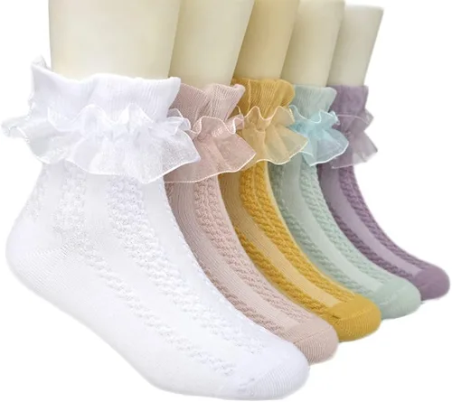 Vista 2 de Calcetines largos de algodón sólido hasta la rodilla para niñas recién nacidas y niñas pequeñas