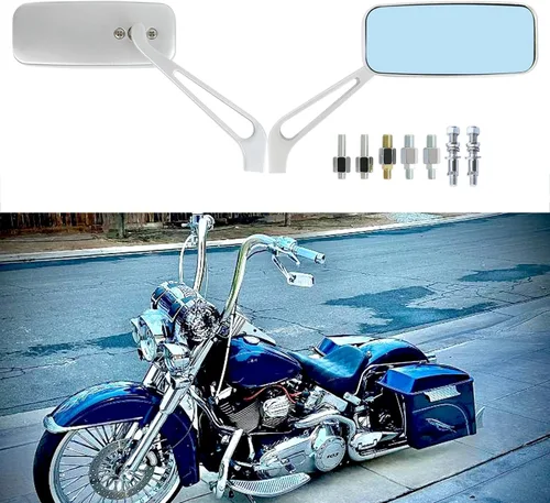 Vista 11 de Espejos retrovisores de manillar rectangular de 8 mm/10 mm en color negro para motocicletas, compatibles con Harley Street Glide, Road King