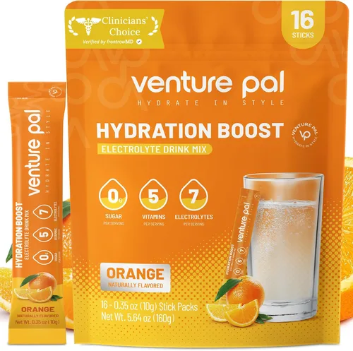 Vista 13 de Venture Pal Paquetes de electrolitos en polvo sin azúcar, mezcla de bebida para hidratación rápida y recuperación de fiestas, 5 vitaminas y 7
