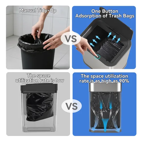 Vista 3 de FRESHLIX Bote de basura de acero inoxidable con sensor de movimiento de 360°, bolsas de absorción automática, tapa de cierre silencioso, sin