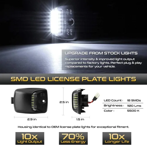 Vista 2 de VIPMOTOZ Luz LED completa para placa de matrícula para Toyota Tacoma 2005-2015 y camioneta Tundra 2000-2013, blanco diamante 6000K, reemplazo de 2
