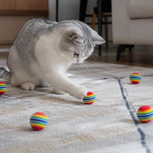 Vista 7 de PET SHOW Paquete de 100 bolas interactivas de juguete para gatos de interior, el mejor regalo favorito de gatitos, bola de espuma suave