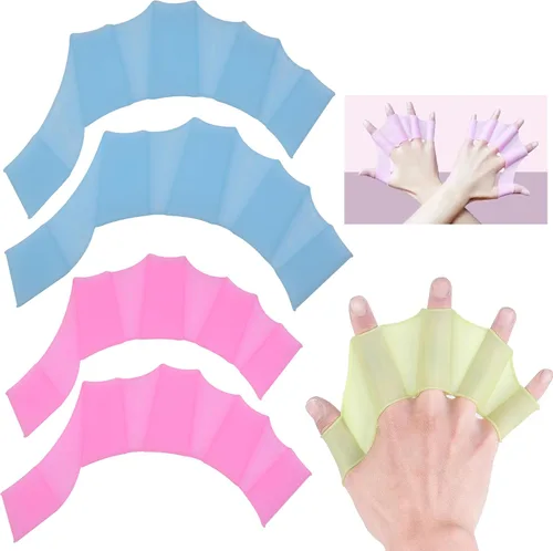 Vista 4 de 3 pares de palas de natación de mano, aletas de natación para entrenamiento de natación, paletas de mano de malla de silicona, guantes de natación