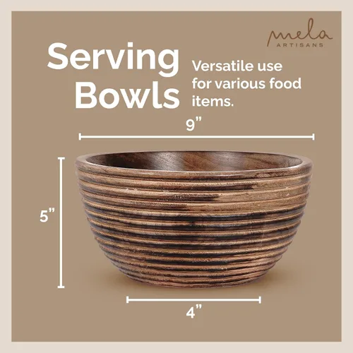 Vista 2 de Mela Artisans Tazón de madera de mango para servir, quemado oscuro, 9 pulgadas Frutero decorativo multiusos para ensaladas, aperitivos crujientes