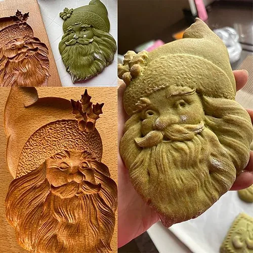 Vista 11 de Molde de Galletas de Madera Herramienta de Decoración de Galletas de Madera Moldes de Galletas 3D Molde de Hornear Gracioso Arte de Relieve Navidad