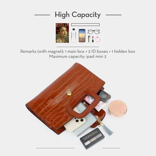 Vista 5 de LUPBOK Women Top Handle Satchel Handbags Flap Tote Clutch Purse Vintage Crocodile Pattern Shoulder Bag
