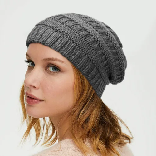 Vista 6 de Winter Knit Beanie for Women Satin Lined Cable Thick Chunky Cap Mens Soft Slouchy Warm Hat