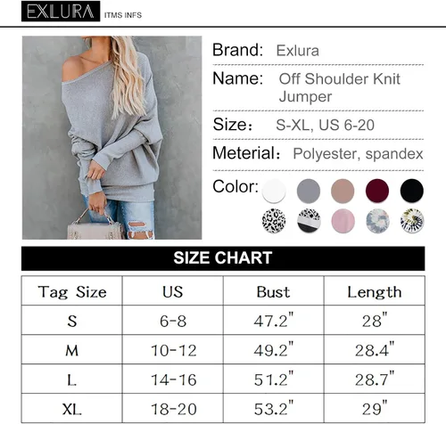 Vista 6 de Exlura - Blusa de hombro descubierto, con manga larga tipo murciélago, ajuste holgado, para mujer