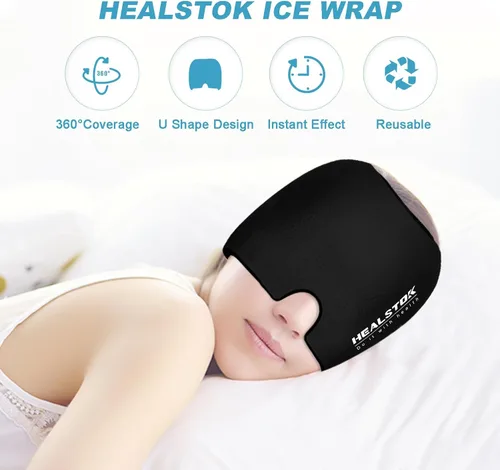 Vista 5 de Sombrero frío, tapa de hielo, envoltura de cabeza de hielo, terapia fría y caliente, reutilizable 360 compresión, envoltura flexible para la cabeza