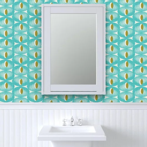 Vista 9 de Spoonflower Papel tapiz autoadhesivo para despegar y pegar, diseño geométrico moderno de mediados de siglo, color verde aguamarina, papel tapiz