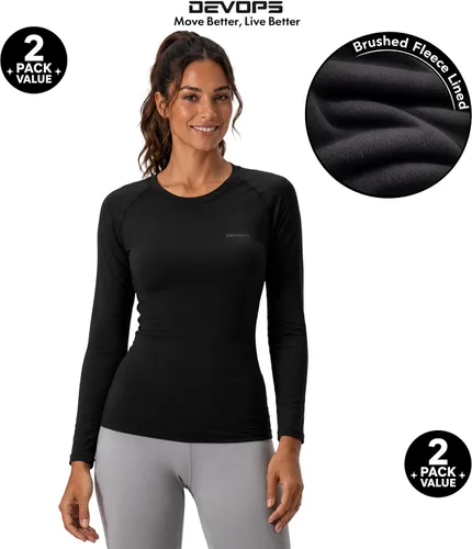 Vista 3 de DEVOPS - Paquete de 2 camisas térmicas de manga larga para mujer, capa base de compresión negro / negro