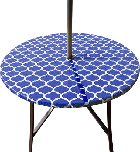 Vista 14 de Hipinger Vinyl Round Fitted Tablecloth with Zipper and Umbrella Hole, Outdoor Oil Waterproof Stain Resisteant PVC Table Cover 40-44 Inch, Black