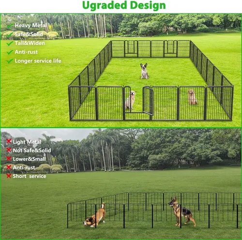 Vista 5 de Valla decorativa de metal negro para jardín con puerta, 4.5 pies de largo x 32 pulgadas de alto, 2 paneles de valla sin excavación, valla de barrera