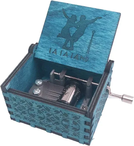 Vista 18 de Youtang Amelie Caja de Música de Manivela Caja Musical Tallada de Madera, Toca la Canción Temática de Amelie, Azul