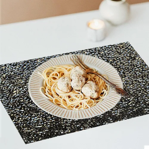 Vista 4 de Juego de 1 mantel individual redondo en negro, manteles individuales brillantes resistentes al calor, lavables, para cena, cocina, boda, decorativos