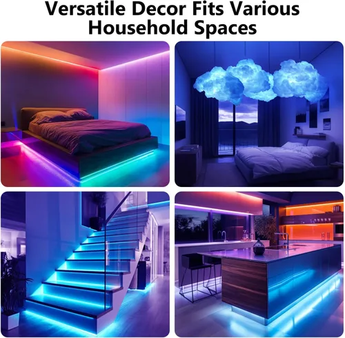 Vista 7 de DAYBETTER - Tiras de luces LED de 110 pies, tiras de iluminación inteligentes con control remoto de aplicación, luces RGB que cambian