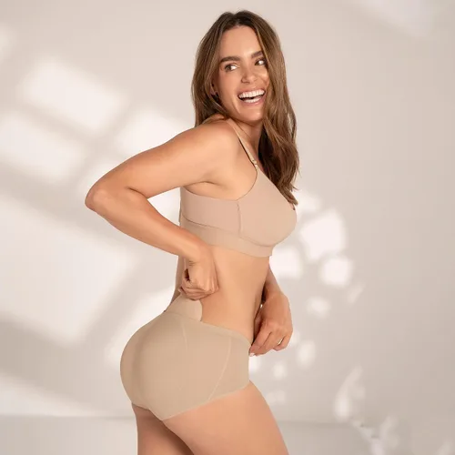 Vista 3 de Leonisa Ropa Levantadora de Glúteos para Mujeres - Bragas Levanta Cola y Braguitas Cortas con Almohadillas para Glúteos Beige - Bragas acolchadas