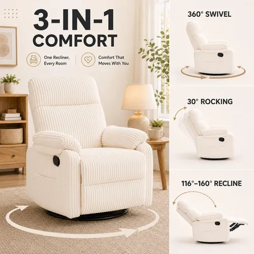 Vista 4 de Mecedora para cuarto de bebé, reclinable manual giratorio Pana beige