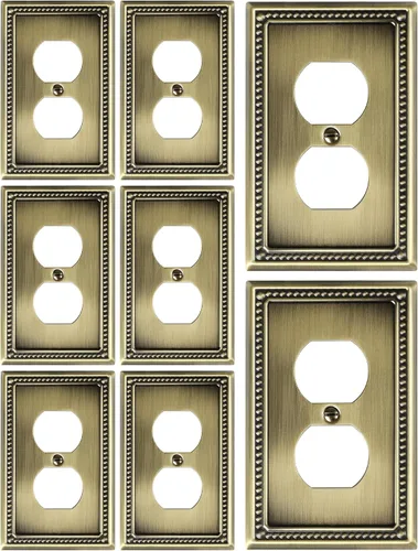 Vista 9 de Paquete de 2 Placas de Cubierta Combinadas para Interruptor de Palanca/Dúplex, Placa de Cubierta de Enchufe de Pared de Metal de Latón Antiguo