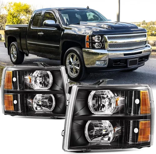 Vista 3 de Juego de montaje de faros compatible con Chevy Silverado 1500 2007 2008 2009 2010 2011 2012 2013, Silverado 2500HD 3500 07-14, faro con arnés