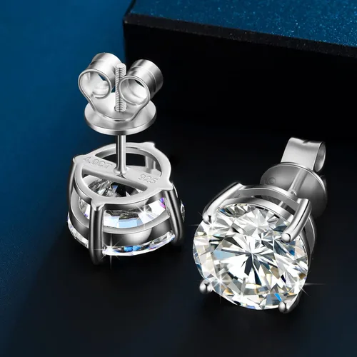 Vista 8 de Moissanite Stud Earrings Screw Back 3-10mm 0.2ct-8.0ct 18K White Yellow Rose Gold Plated S925 Sterling Silver Round Cut D Color VVS1 Lab Created