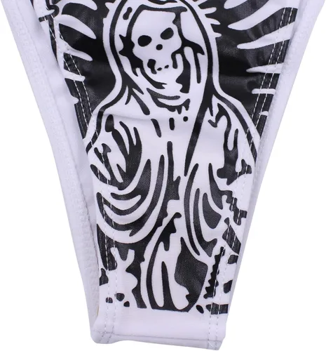 Vista 44 de AIBEARTY Traje de baño de dos piezas con estampado de calaveras para mujer, conjunto de bikini triangular de corte alto para fiesta, festival