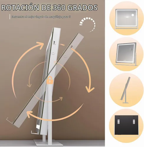 Vista 8 de Hasipu Espejo de tocador con luces y altavoz Bluetooth, espejo de maquillaje LED de 24 x 20 pulgadas, espejo iluminado con aumento de 10X, puerto