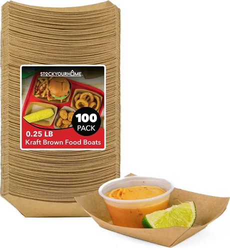 Vista 12 de Paquete de 250 bandejas desechables medianas de papel kraft marrón para alimentos, bandeja de concesión de 1 libra, botes para servir aperitivos