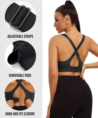 Vista 3 de Heathyoga Sujetadores deportivos de alto impacto para mujer, sujetadores deportivos de alto soporte acolchado con tiras para correr, entrenar