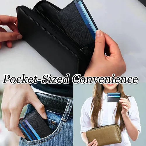 Vista 5 de Cartera Delgada para Tarjetas de Crédito Ultra Delgada Cartera Larga para Tarjetas Bolsillos con Cremallera Estuche para ID Cartera Pequeña Compacta