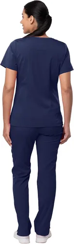 Vista 2 de Adar Pro Breakthrough Plus - Conjunto de uniforme médico para mujer, parte superior con cuello en V mejorado y pantalones con múltiples bolsillos