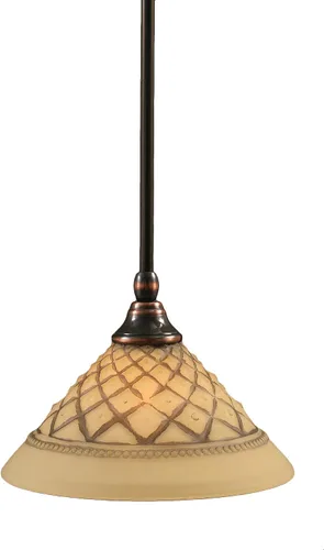 Vista 154 de Toltec Lighting Tallo Colgado Mini colgante, acabado de cobre negro, 3.5" cuadrado humo burbuja vidrio