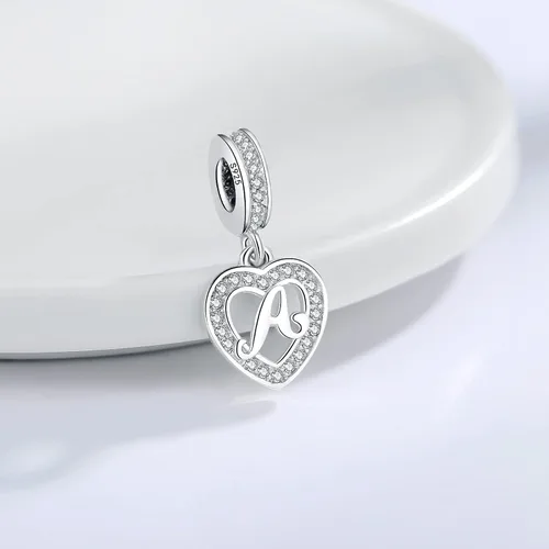 Vista 2 de Dijes de plata de ley 925 con letras del alfabeto A Z que se ajustan a pulseras europeas Pandora para esposa hija mamá regalo de cumpleaños