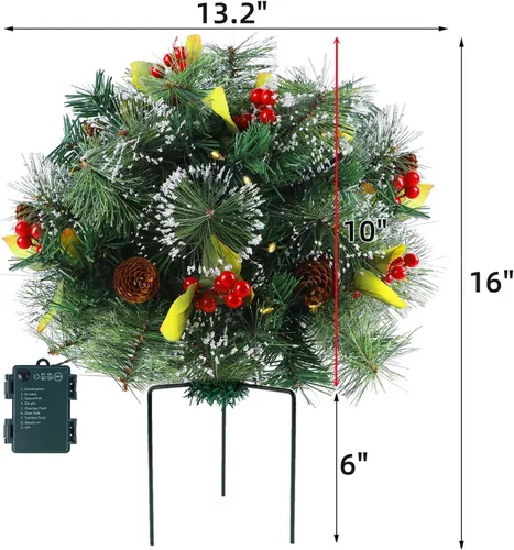 Vista 2 de Glintoper - Relleno de urna de Navidad preiluminado, árboles de pino artificiales mini iluminados de Navidad con soporte de trípode, encendido con 8