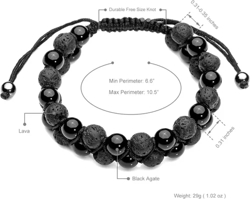Vista 5 de Top Plaza - Brazalete difusor de aceites esenciales para hombres y mujeres, 8 mm, roca de lava, cuerda trenzada, piedra natural, abalorios de yoga