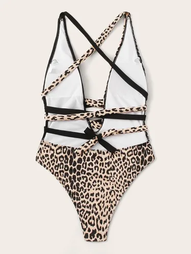 Vista 2 de SweatyRocks - Traje de baño entero, traje de baño sexy para mujer, con tirantes cruzados, nudo frontal y escote profundo en V, traje de baño de 1