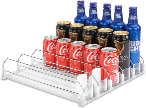 Vista 10 de Dispensador de bebidas para refrigerador, organizador de latas de soda autoempujable para refrigerador, 3 filas han sido montadas, organizador