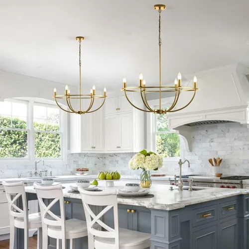 Vista 9 de WJShome Lámpara de araña dorada Granja: Candelabros modernos de 6 luces para comedor, iluminación industrial rústica de isla de cocina, para sala