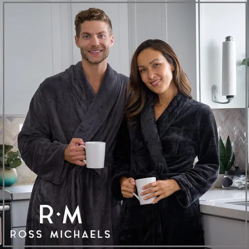 Vista 2 de Ross Michaels Mens Robe Hooded Wrap Style - Mid Length Plush Fleece Bathrobe