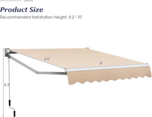 Vista 32 de Giantex Toldo retráctil para patio – Refugio solar de 8 x 6.6 pies con manivela manual fácil, estructura metálica de alta resistencia, toldo Beige