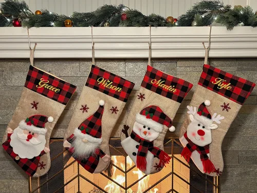 Vista 3 de Printualist Medias de Navidad Personalizadas (18 pulgadas) - Nombre Bordado Personalizado Rojo Verde Marfil Santa Ciervo Árbol Mascota Gato Perro