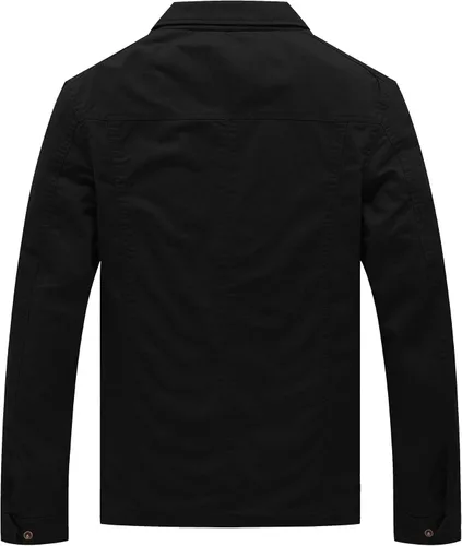 Vista 3 de WenVen Chaqueta de solapa militar de algodón de lona casual para hombre