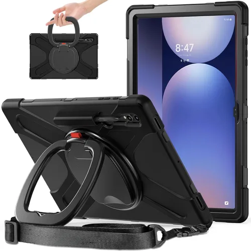 Vista 17 de Funda de rotación 360 para Galaxy S8 Ultra de 14.6 pulgadas, funda resistente con anillo giratorio, correa de transporte para hombro, correa de Negro