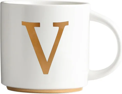 Vista 26 de COLLECTIVE HOME - Tazas de cerámica con monograma, tazas de café con inicial dorada de 15 onzas, elegantes tazas de té del alfabeto, elegante taza p