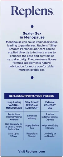 Vista 5 de Replens - Lubricante personal suave y sedoso, lubricante de silicona sin fragancia para mujeres, hombres y parejas, bienestar íntimo, deslizamiento